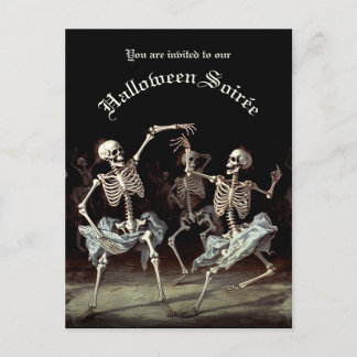 Postal De Invitación Halloween sobre la danza de la muerte negra del pr