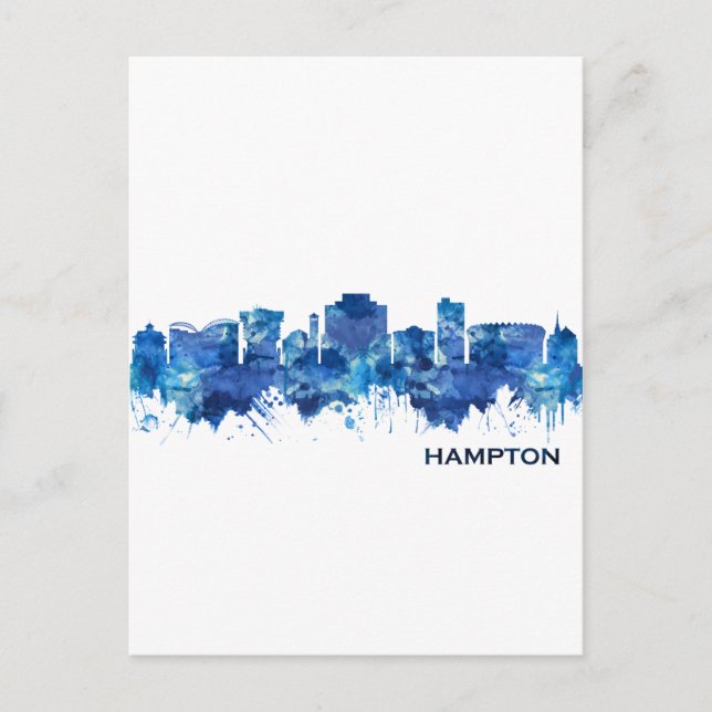 Postal De Invitación Hampton Virginia Skyline Blue (Anverso)