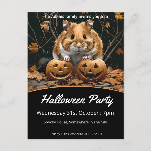 Postal De Invitación Hamster Halloween Party (Anverso)