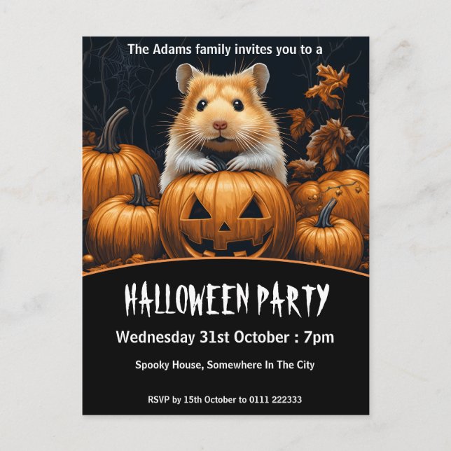 Postal De Invitación Hamster Halloween Party (Anverso)