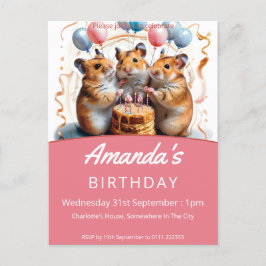 Postal De Invitación Hamsters Birthday Party