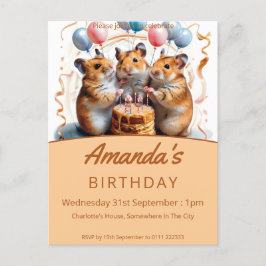 Postal De Invitación Hamsters Birthday Party