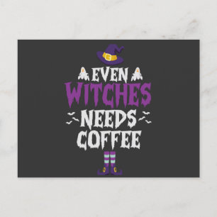 Postal De Invitación Hasta las brujas necesitan café Gracioso Halloween