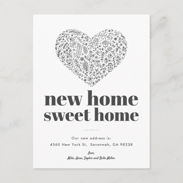 Postal De Invitación Heart New Home Sweet Home (Anverso)