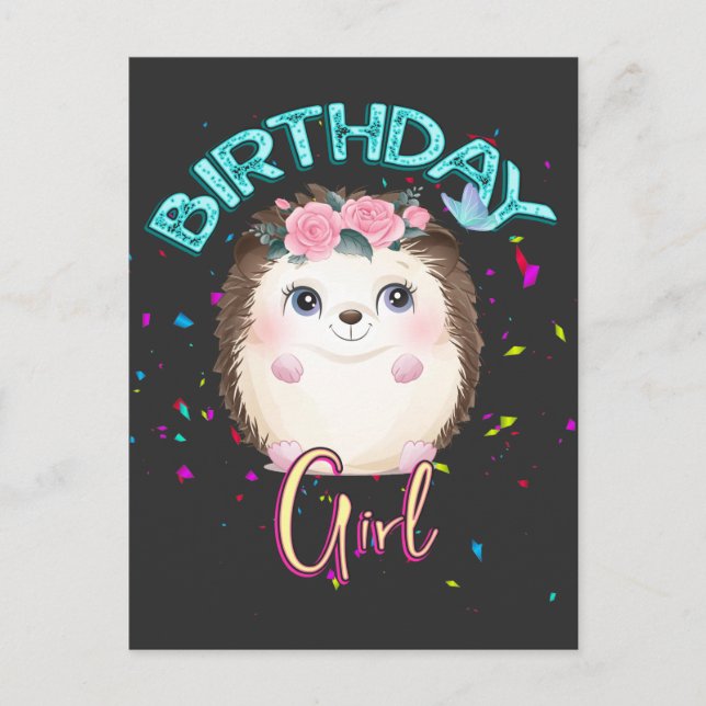 Postal De Invitación Hedgehog Chica de cumpleaños regalos Fiestas (Anverso)