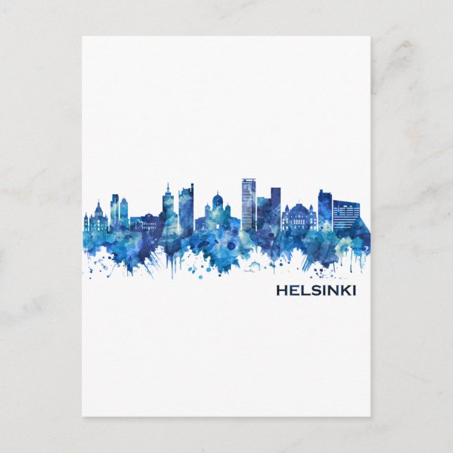 Postal De Invitación Helsinki Finlandia Skyline Blue (Anverso)