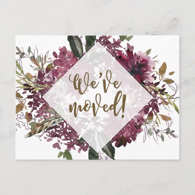 Postal De Invitación Hemos movido el cambio de dirección de flores silv (Anverso)