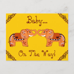 Postal De Invitación Henna Elephant (Naranja/Rojo) (Baby Shower)