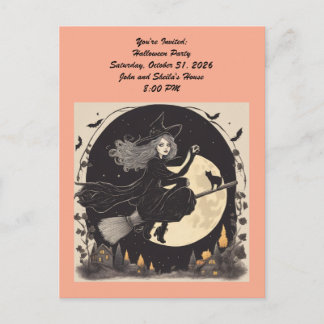 Postal De Invitación Hermosa almohada de bruja voladora