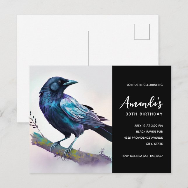 Postal De Invitación Hermosa avenida en una rama de árbol cumpleaños (Anverso / Reverso)