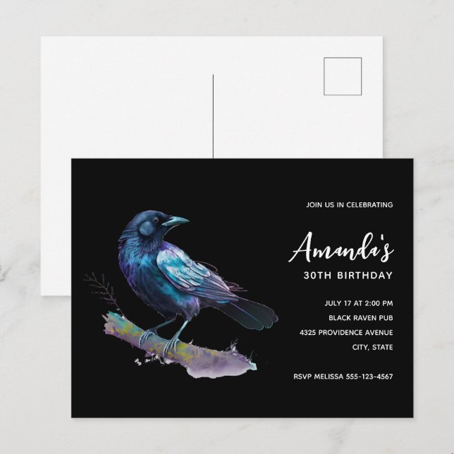 Postal De Invitación Hermosa avenida en una rama de árbol cumpleaños (Anverso / Reverso)