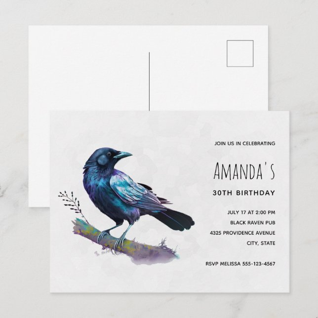 Postal De Invitación Hermosa avenida en una rama de árbol cumpleaños (Anverso / Reverso)