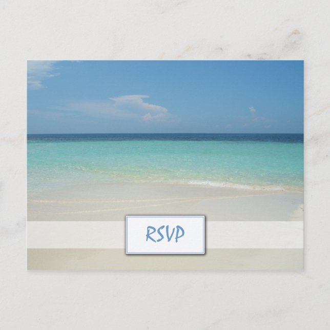 Postal De Invitación Hermosa Boda Tropical en Playa RSVP (Anverso)