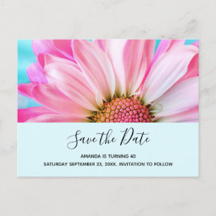 Postal De Invitación Hermosa flor rosa de cierre foto Guardar fecha