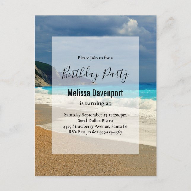 Postal De Invitación Hermosa foto tropical del mar Turquesa (Anverso)