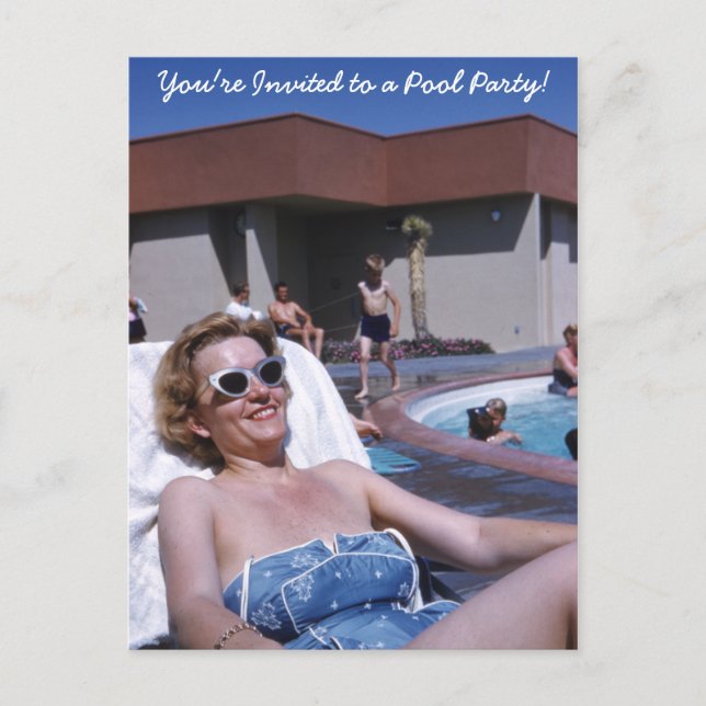 Postal De Invitación Hermosa mujer ventilado bañándose en bañador azul (Anverso)