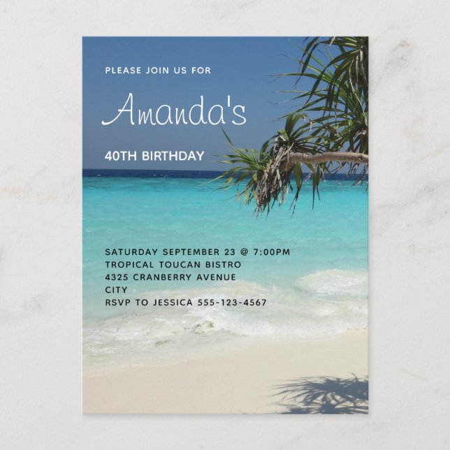 Postal De Invitación Hermosa playa tropical Océano Paraíso Cumpleaños (Anverso)