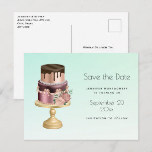 Postal De Invitación Hermosa tarta Fiesta Glam Salve la fecha