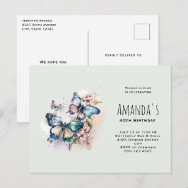Postal De Invitación Hermosas mariposas y flores Cumpleaños