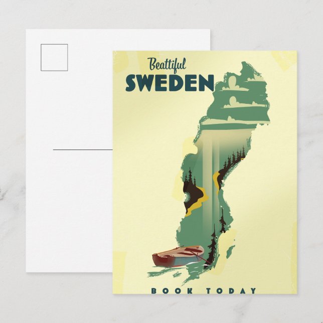 Postal De Invitación Hermoso afiche de viaje de Suecia (Anverso / Reverso)