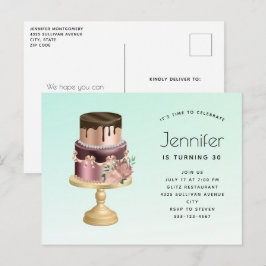 Postal De Invitación Hermoso Glam Fiesta Cake Cumpleaños
