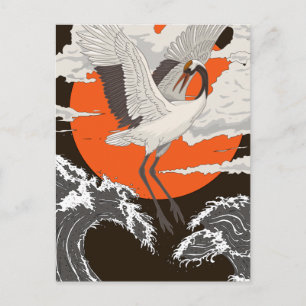 Postal De Invitación Hermoso pájaro grulla japonés