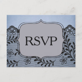 Postal De Invitación Hermoso RSVP de encaje falso azul y negro
