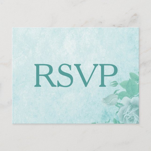 Postal De Invitación Hermoso RSVP floral en azul (Anverso)