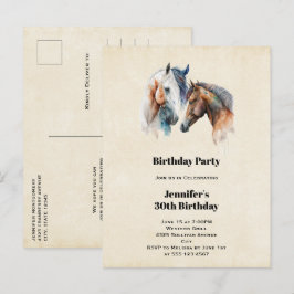Postal De Invitación Hermosos caballos estilo Boho occidental Cumpleaño
