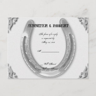 Postal De Invitación Herradura plateada sobre la boda blanca RSVP