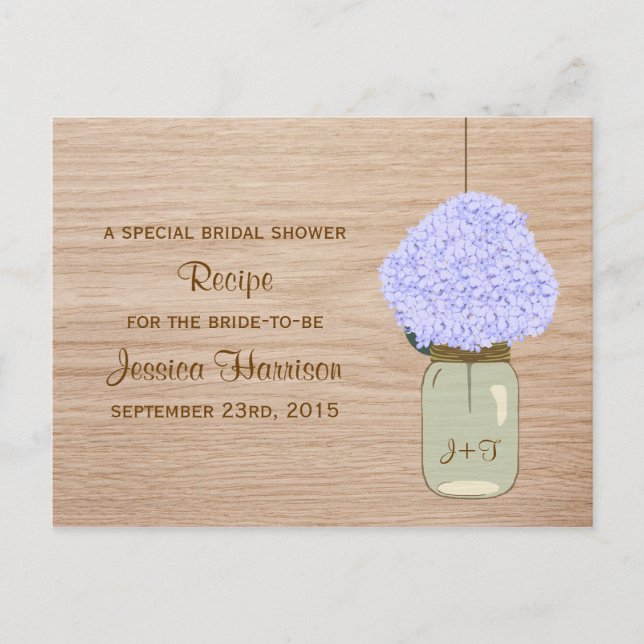 Postal De Invitación Hidrangea azul pálido y ducha de novia Mason Jar (Anverso)
