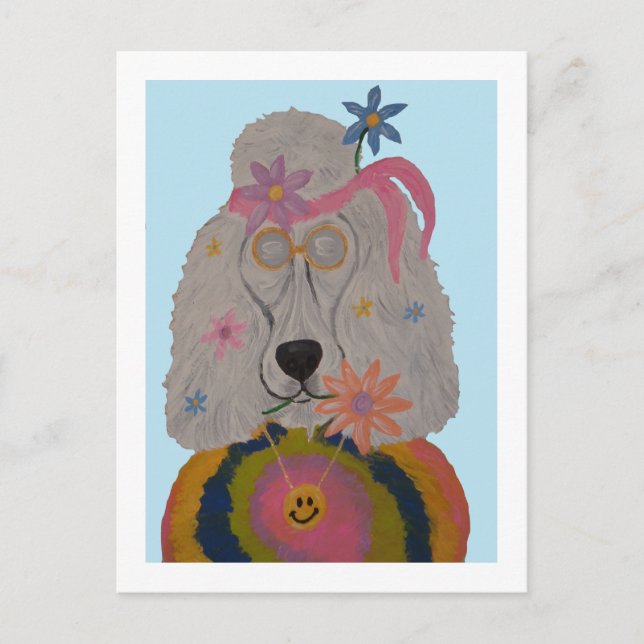 Postal De Invitación Hippie Poodle Flower Child  (Anverso)