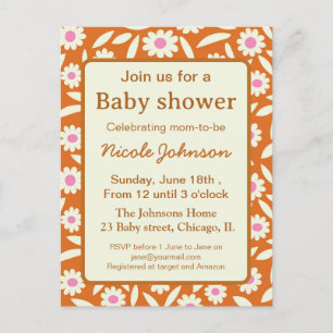 Postal De Invitación Hippie retro daisy ducha de bebé florida