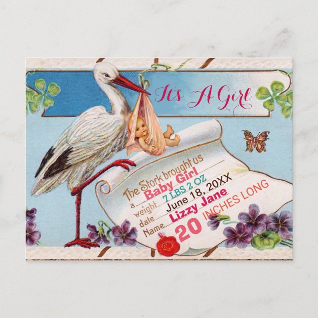Postal De Invitación HISTORIA, ESTADOS DE NACIMIENTO DE BABY SHOWER Chi (Anverso)