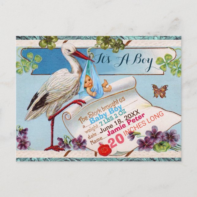 POSTAL DE INVITACIÓN HISTORIA, SHAMROCKS NIÑO ESTADOS DE NACIMIENTO DE  (Anverso)