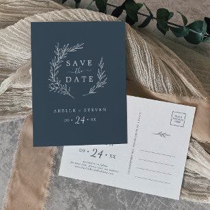 Postal De Invitación Hoja mínima Azul pizarra Guardar la fecha