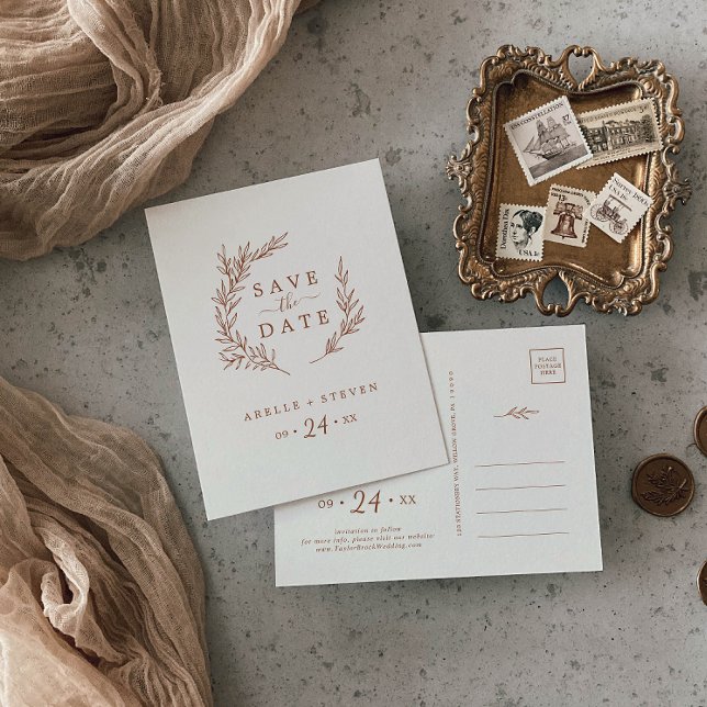 Postal De Invitación Hoja mínima | Boho Cream Save the Date (Subido por el creador)