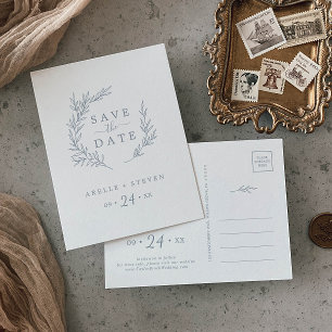 Postal De Invitación Hoja mínima Dusty Blue Save the Date