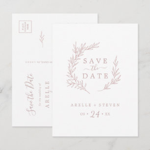 Postal De Invitación Hoja mínima Rubor Pink Save the Date