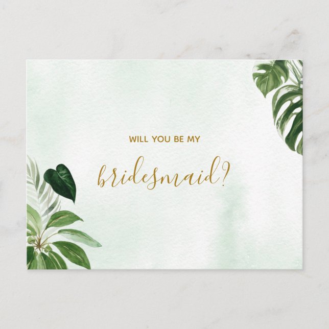 Postal De Invitación Hoja Verde Tropical Serás Mi Novia (Anverso)