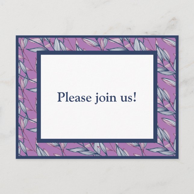 Postal De Invitación Hojas azul y púrpura (Anverso)