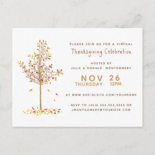 Postal De Invitación Hojas de árboles otoñales de la acuarela virtual d