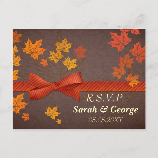 Postal De Invitación hojas de arce Boda rsvp (Anverso)