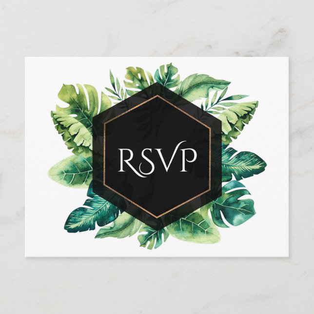 Postal De Invitación Hojas de la selva tropical elegante RSVP de boda (Anverso)