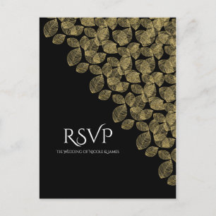 Postal De Invitación Hojas doradas, otoño negro, elegancia, RSVP de bod