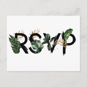 Postal De Invitación Hojas Tropicales Hoja de Oro Falso RSVP de Boda
