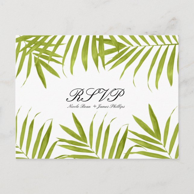 Postal De Invitación Hojas Tropicales Verano Elegante Boda RSVP (Anverso)
