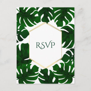 Postal De Invitación Hojas Tropicales Verde Oscuro Bodas de Oro Blanco 