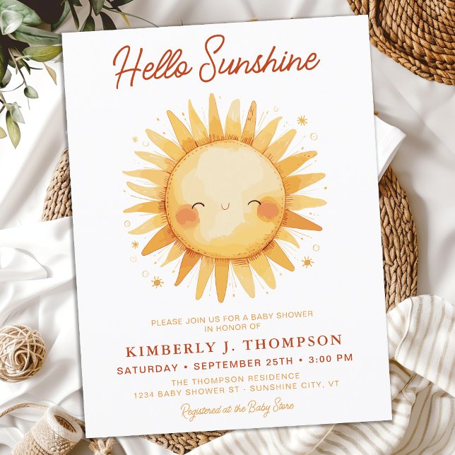 Postal De Invitación Hola Sunshine Boho Género Neutral Baby Shower (Subido por el creador)