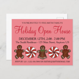 Postal De Invitación Holiday Open House Gingerbread Cookie Peppermint